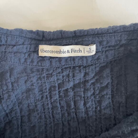 Abercrombie & Fitch Textured Button-Through Shirt Dress Blue Collared - Size S - Picture 5 of 5